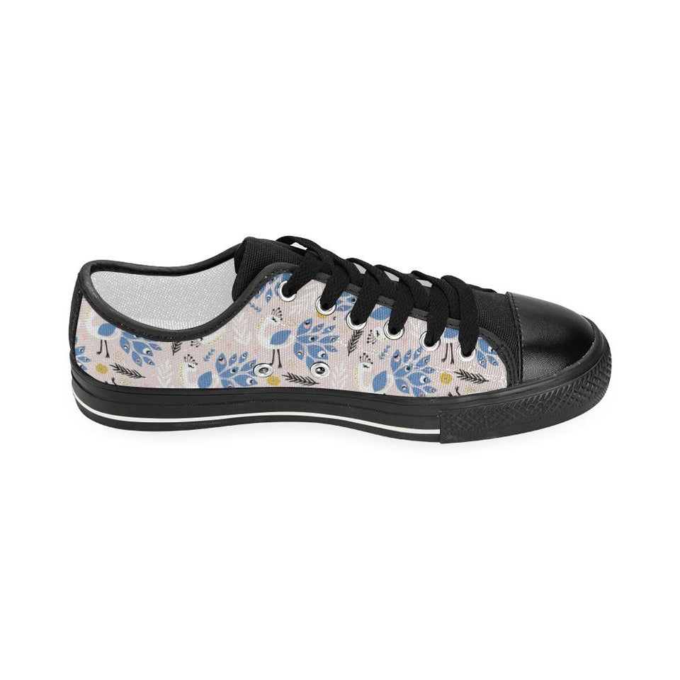 Cute peacock pattern Kids' Boys' Girls' Low Top Canvas Shoes Black