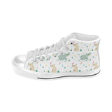 Cute Rhino pattern Men's High Top Canvas Shoes White