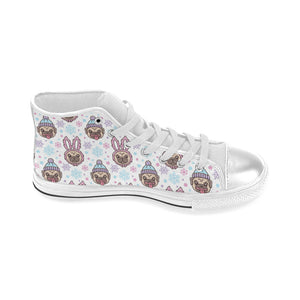 Cute pug hat rabbit costume pattern Women's High Top Canvas Shoes White
