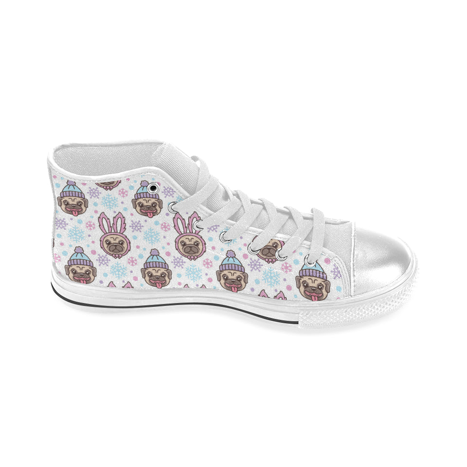 Cute pug hat rabbit costume pattern Women's High Top Canvas Shoes White
