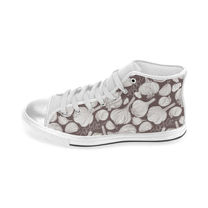 Garlic bulb dark background Women's High Top Canvas Shoes White