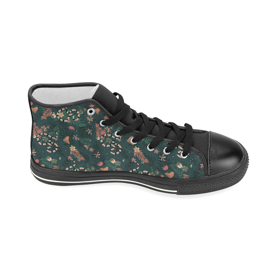 Snake forest pattern Women's High Top Canvas Shoes Black