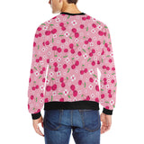 cherry flower pattern pink background Men's Crew Neck Sweatshirt