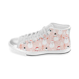 Cute snowman christmas tree snowpink background Women's High Top Canvas Shoes White