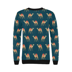Camel pattern blue blackground Women's Crew Neck Sweatshirt