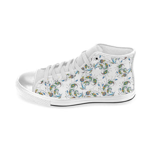 Peacock feather pattern Women's High Top Canvas Shoes White