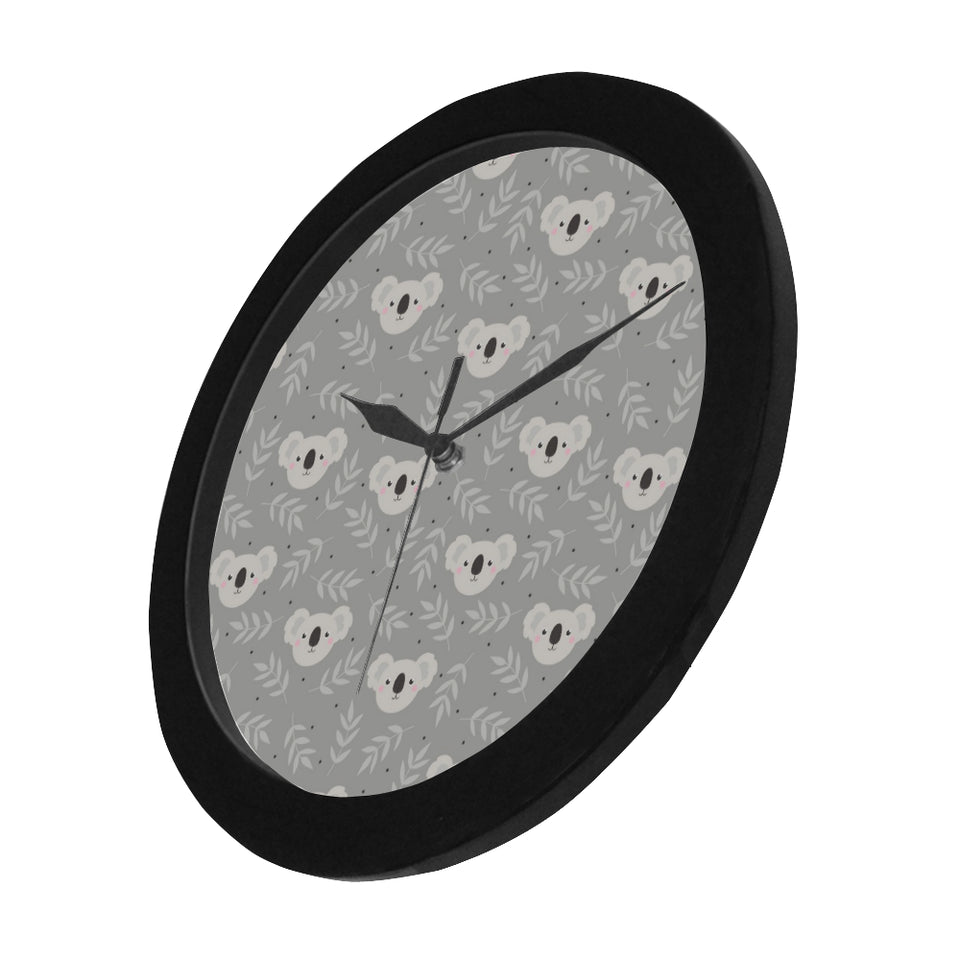 Cute koala leaves pattern Elegant Black Wall Clock