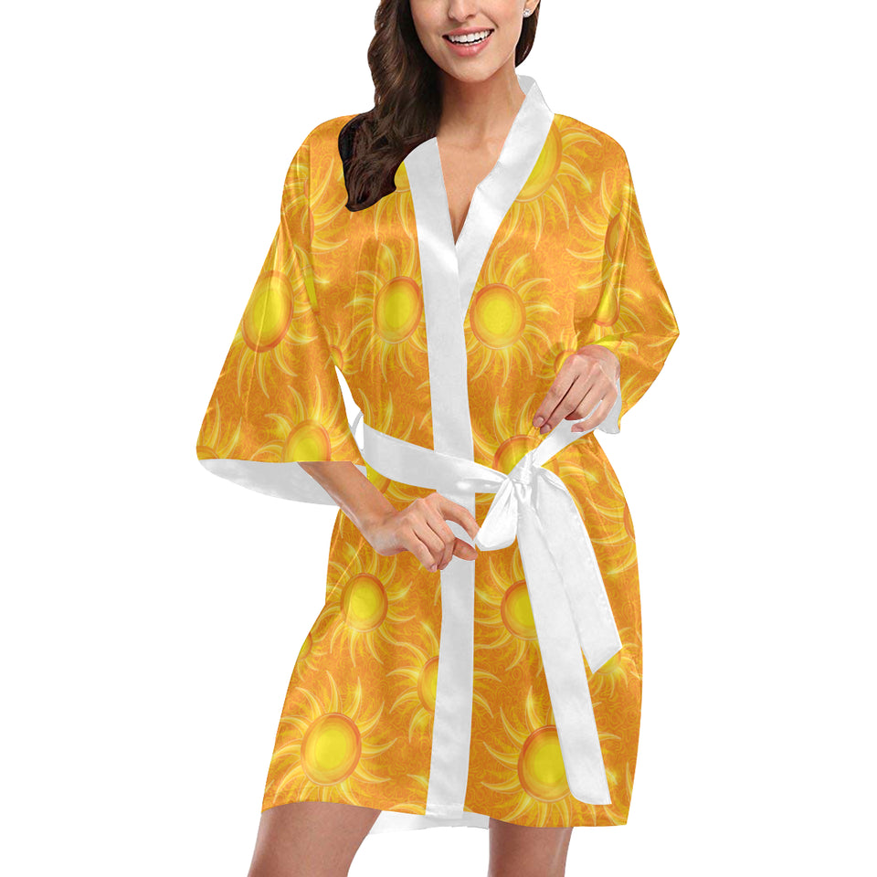 Sun orange background Women's Short Kimono Robe