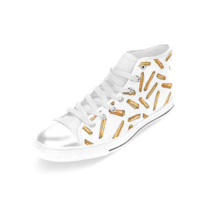 French fries potato pattern Women's High Top Canvas Shoes White