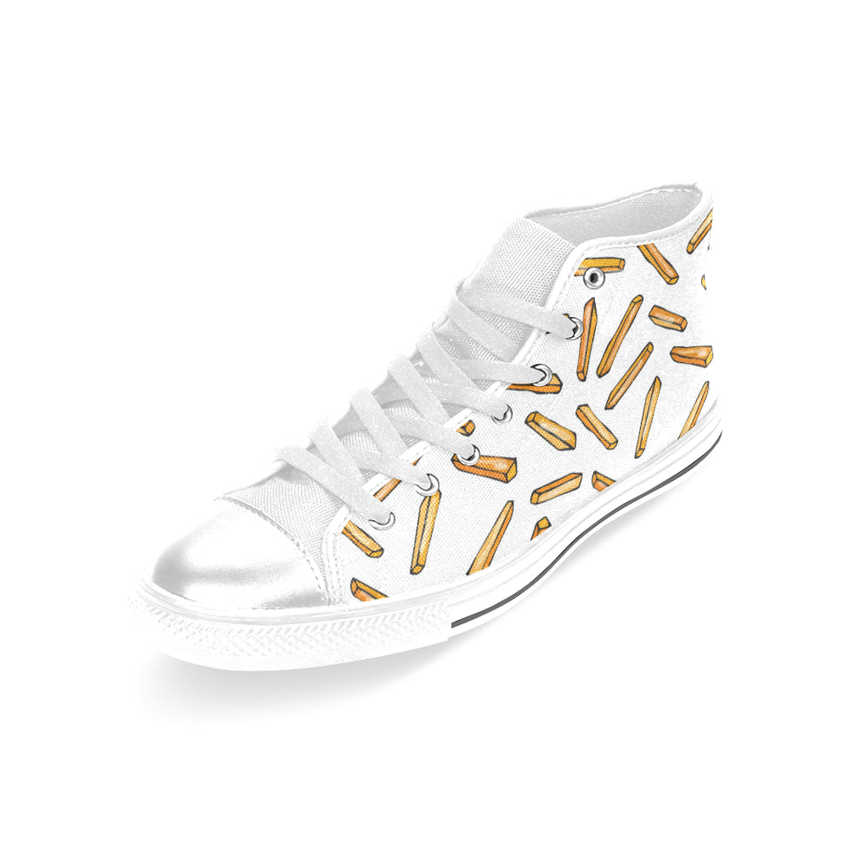 French fries potato pattern Women's High Top Canvas Shoes White