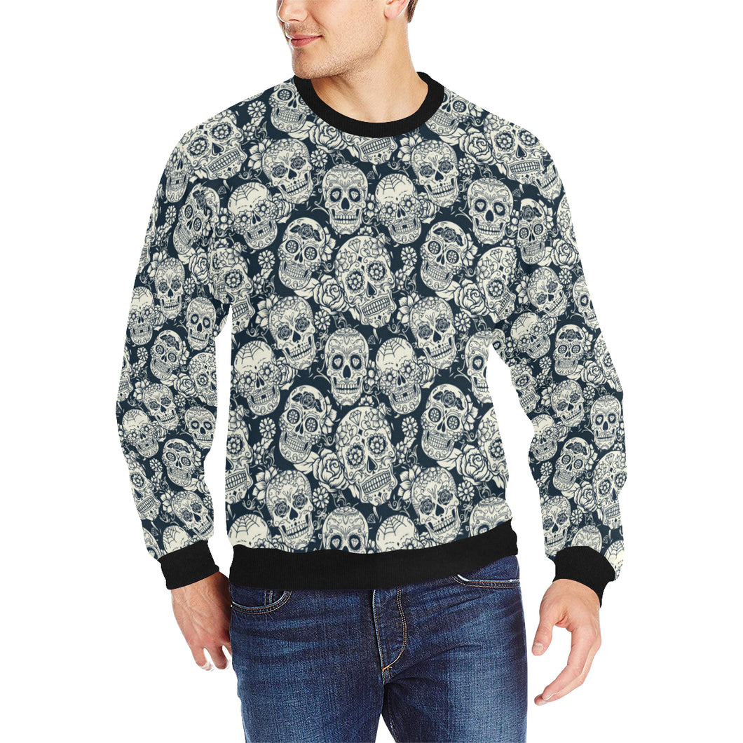 Sugar skull black white pattern Men's Crew Neck Sweatshirt