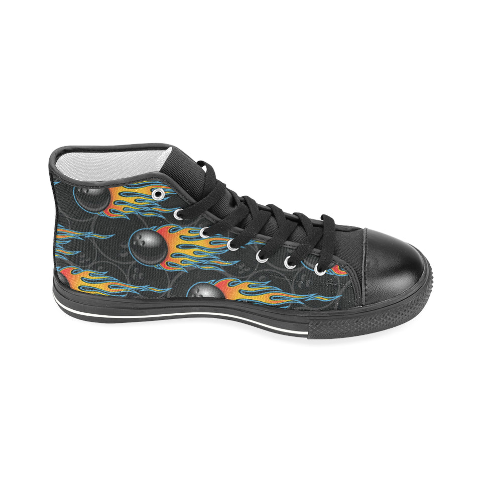 Bowling balls flame pattern Men's High Top Canvas Shoes Black