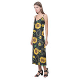 sunflower golden polygonal shapes V-Neck Open Fork Long Dress