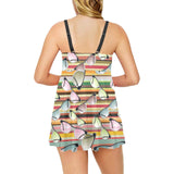 Sun Glasses Pattern Print Design 02 Chest Sexy Pleated Two Piece Swim Dress