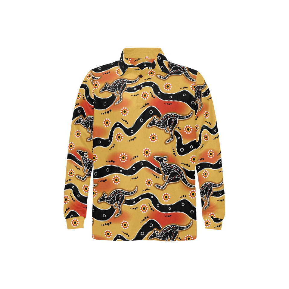 Kangaroo Australian aboriginal art pattern Men's Long Sleeve Polo Shirt