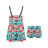 British Pattern Print Design 04 Chest Sexy Pleated Two Piece Swim Dress
