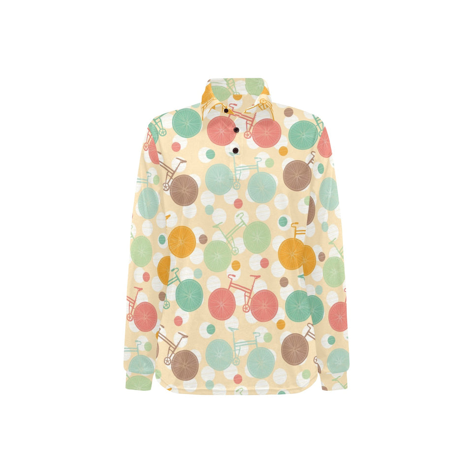 Bicycle Pattern Print Design 01 Women's Long Sleeve Polo Shirt