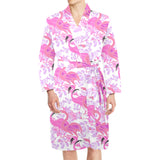 Pink flamingo flower pattern Men's Long Sleeve Belted Night Robe