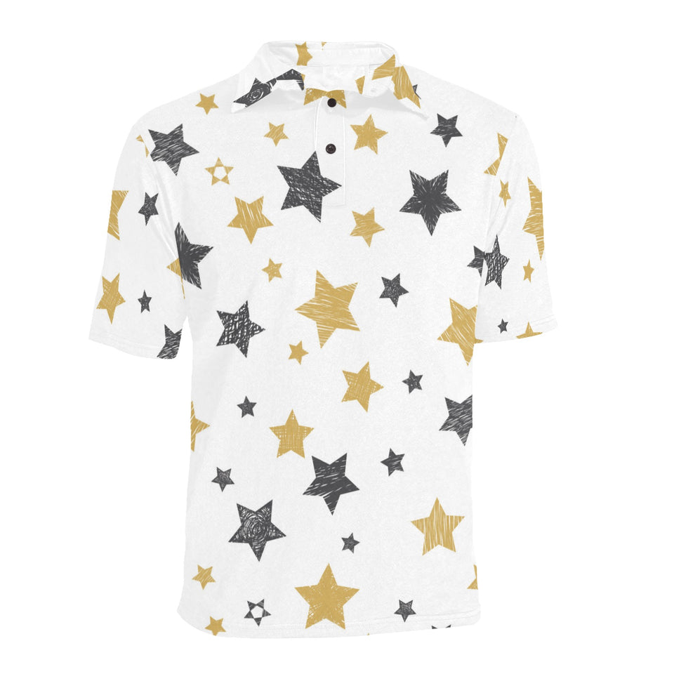 hand drawn gold black star pattern Men's All Over Print Polo Shirt