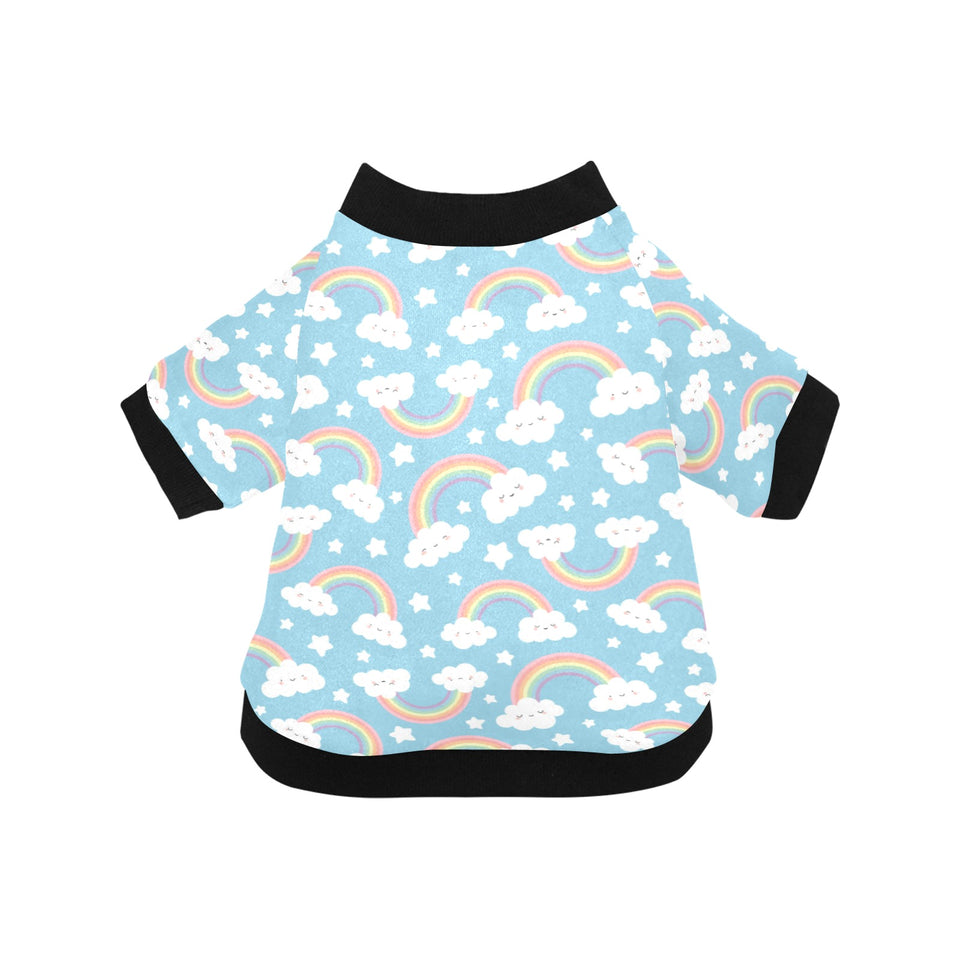 Cute rainbow clound star pattern blue background All Over Print Pet Dog Round Neck Fuzzy Shirt