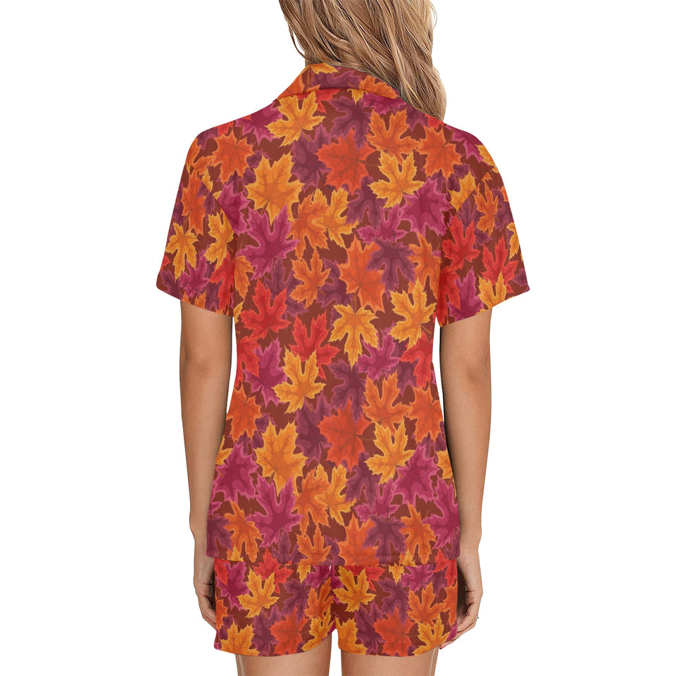 Autumn maple leaf pattern Women's V-Neck Short Pajama Set