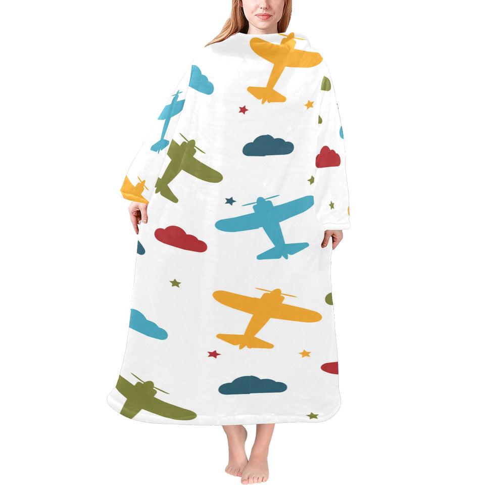 Airplane star cloud colorful Blanket Robe with Sleeves
