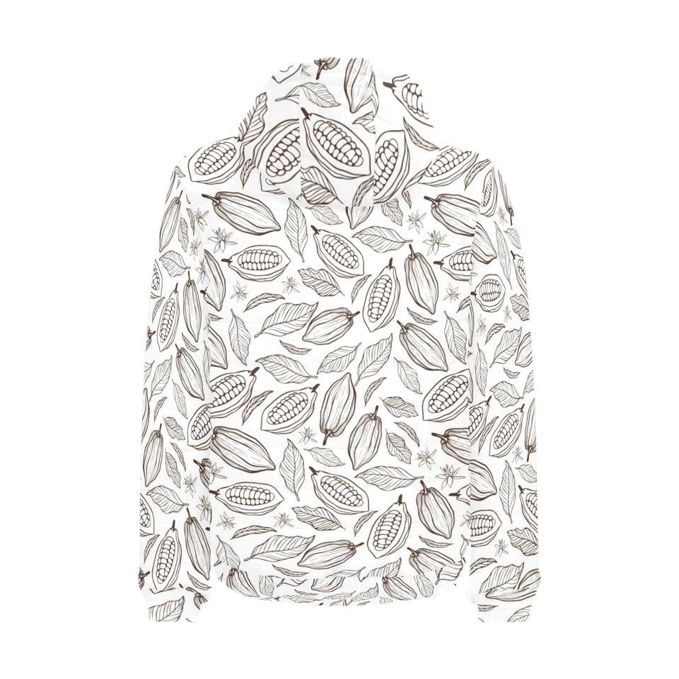 cacao beans leaves pattern Men's Padded Hooded Jacket