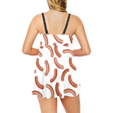 Sausage Pattern Print Design 04 Chest Sexy Pleated Two Piece Swim Dress