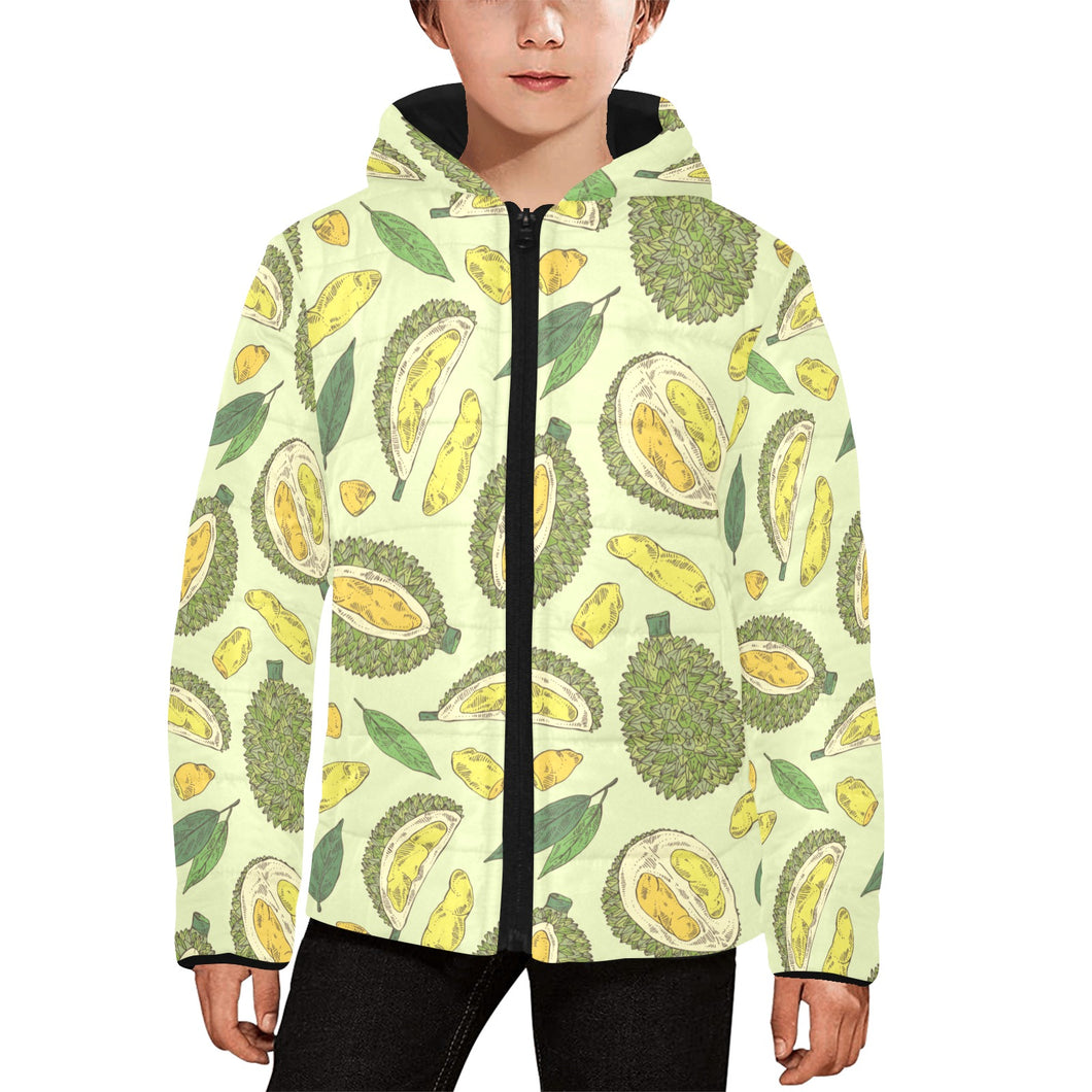Durian leaves pattern background Kids' Boys' Girls' Padded Hooded Jacket