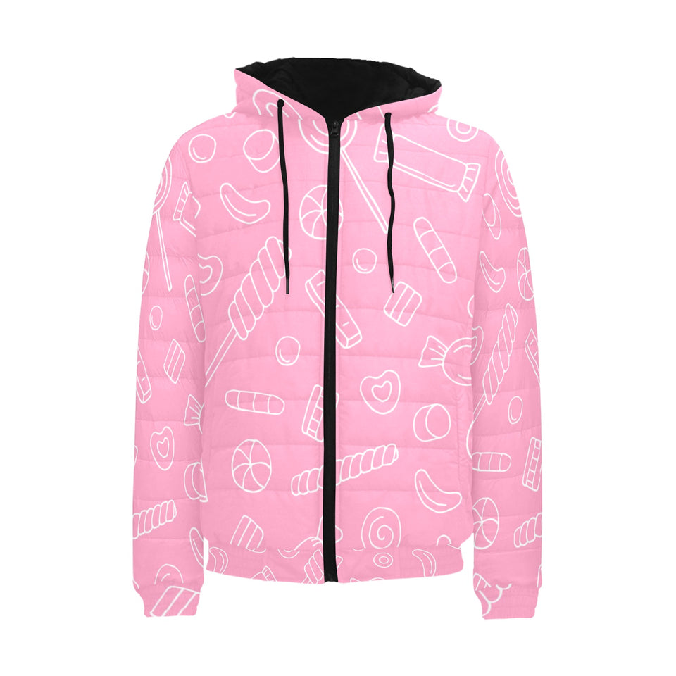 Sweet candy pink background Men's Padded Hooded Jacket