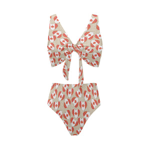Canada Pattern Print Design 01 Chest Bowknot High Waisted Bikini Swimsuit