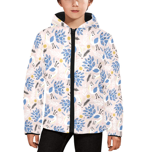 Cute peacock pattern Kids' Boys' Girls' Padded Hooded Jacket