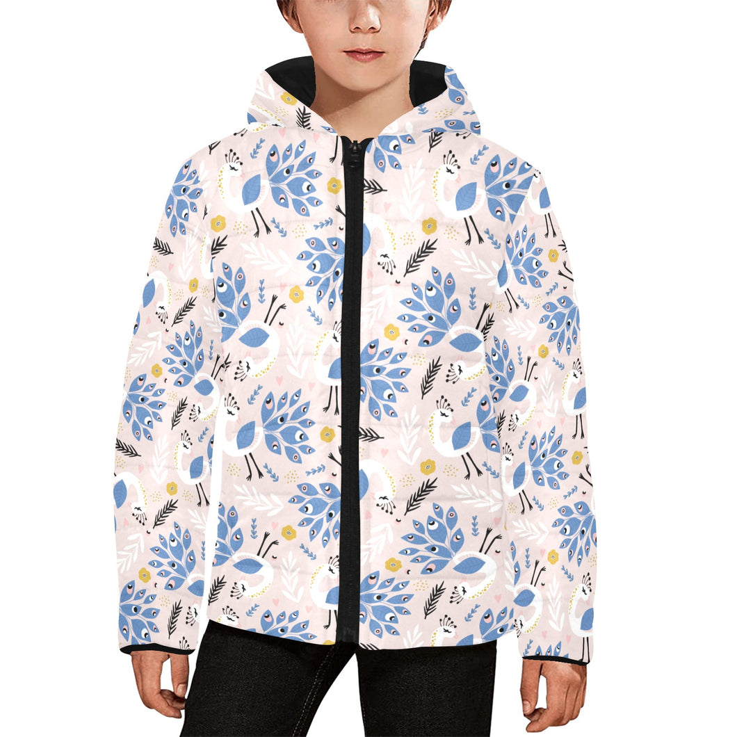 Cute peacock pattern Kids' Boys' Girls' Padded Hooded Jacket
