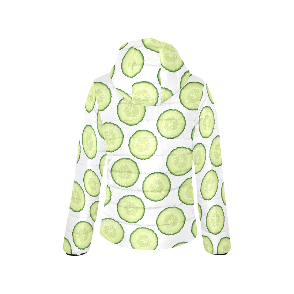 Cucumber slices pattern Women's Padded Hooded Jacket