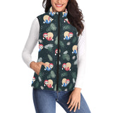 Cute sloths sleeping christmas ball santa hat patt Women's Padded Vest