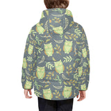 Cute owls leaves pattern Kids' Boys' Girls' Padded Hooded Jacket
