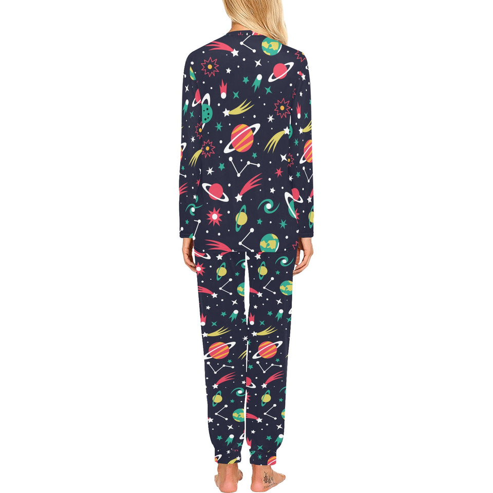 colorful space pattern planet star Women's All Over Print Pajama Set