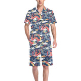 Blue red dragon cloud pattern Men's V-Neck Short Pajama Set