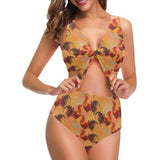 red rooster chicken cock pattern Chest Bowknot High Waisted Bikini Swimsuit