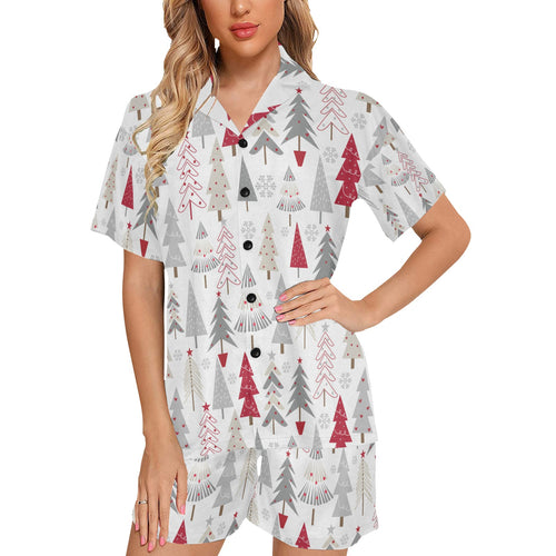 Cute Christmas tree pattern Women's V-Neck Short Pajama Set