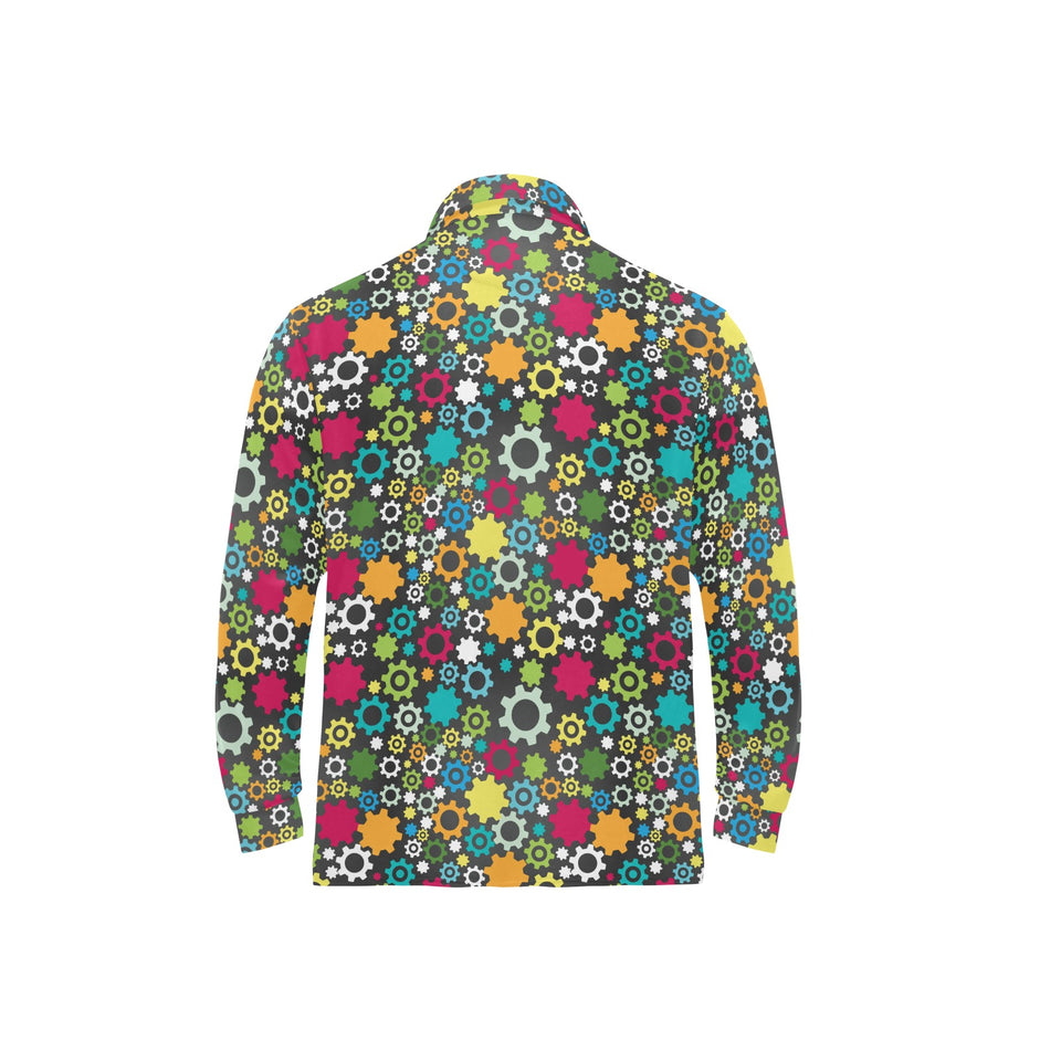 Gear Pattern Print Design 03 Men's Long Sleeve Polo Shirt