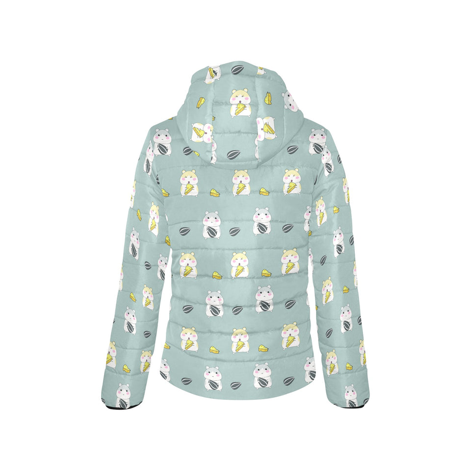 Cute hamster cheese pattern Women's Padded Hooded Jacket