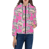 Chameleon lizard pattern pink background Women's Padded Hooded Jacket