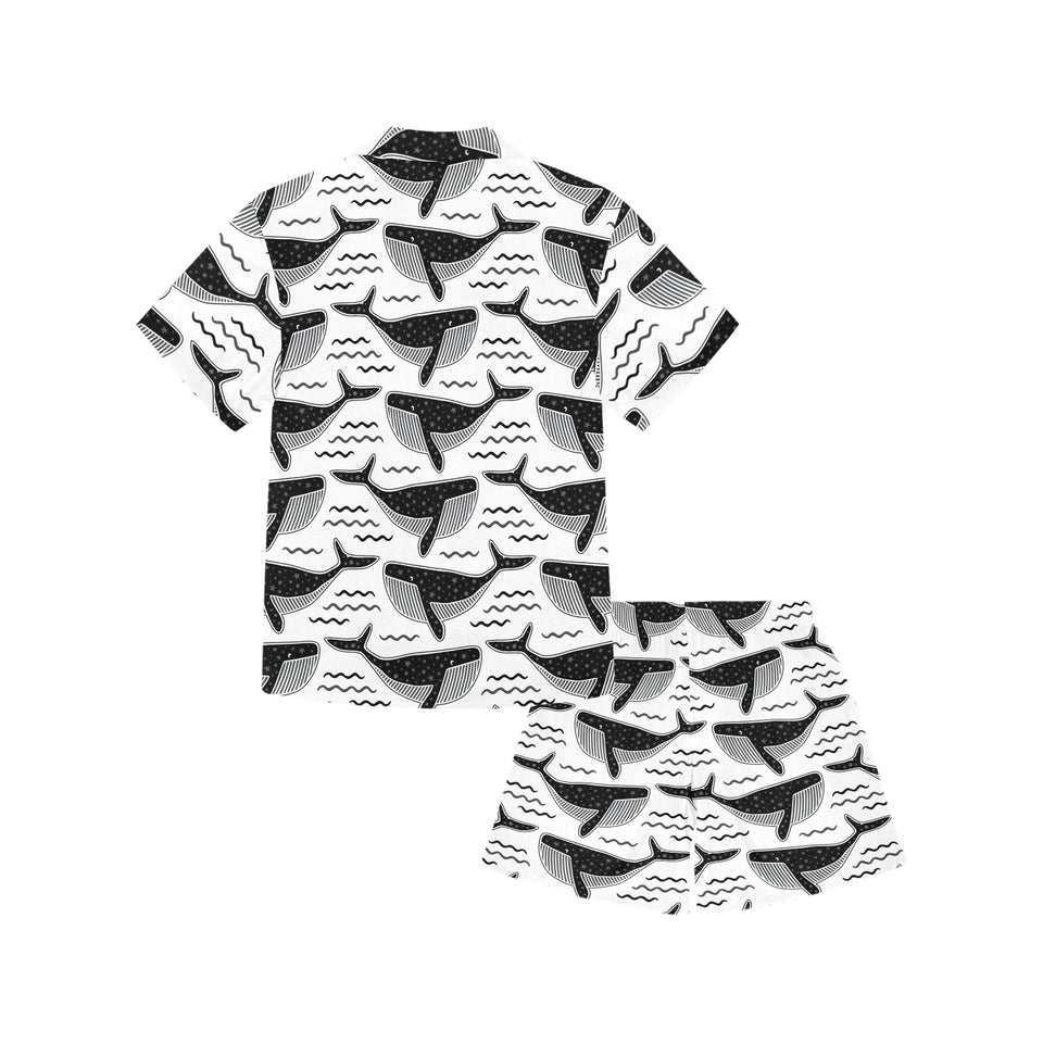 Black whale pattern Kids' Boys' Girls' V-Neck Short Pajama Set