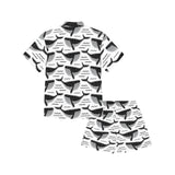 Black whale pattern Kids' Boys' Girls' V-Neck Short Pajama Set