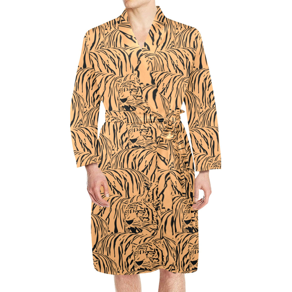 Bengal tigers pattern Men's Long Sleeve Belted Night Robe