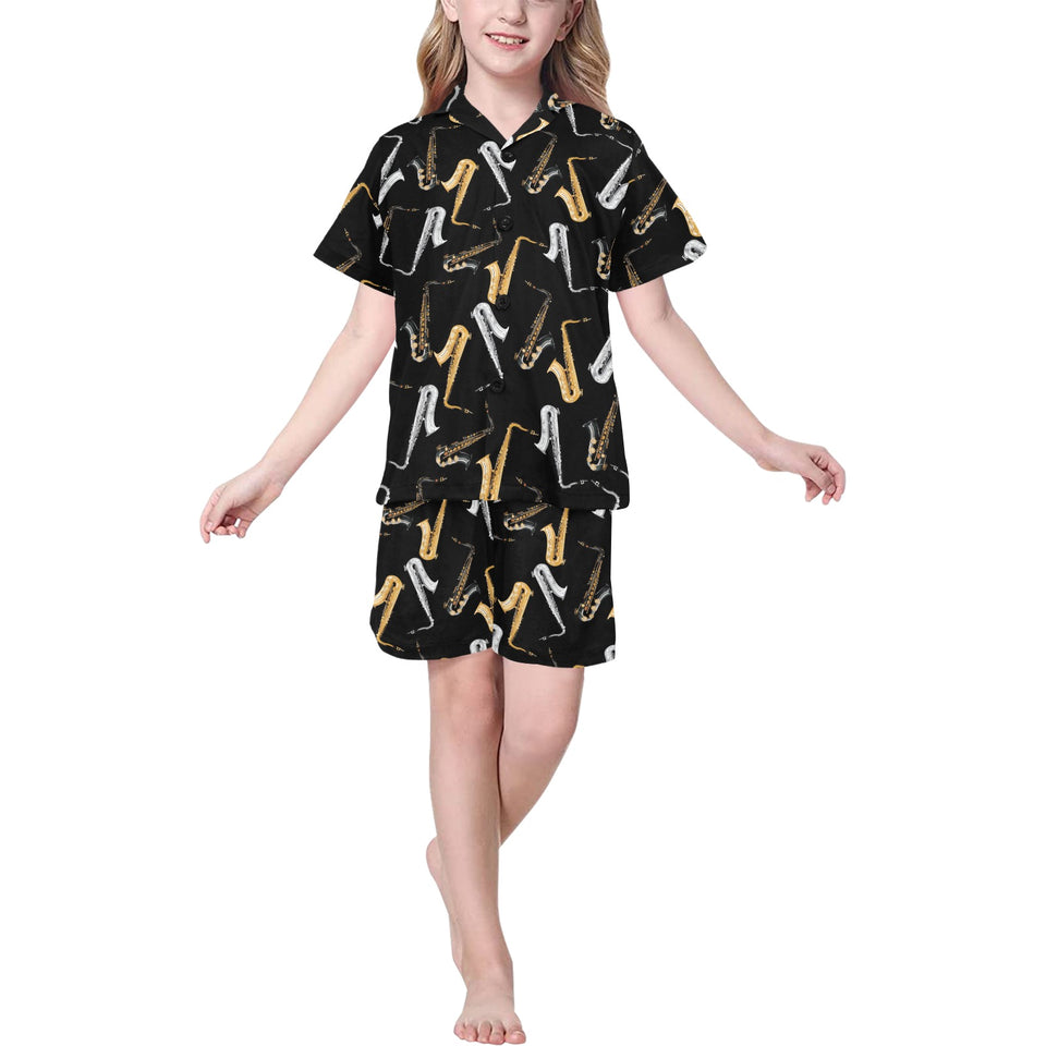 saxophone design pattern Kids' Boys' Girls' V-Neck Short Pajama Set