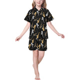saxophone design pattern Kids' Boys' Girls' V-Neck Short Pajama Set