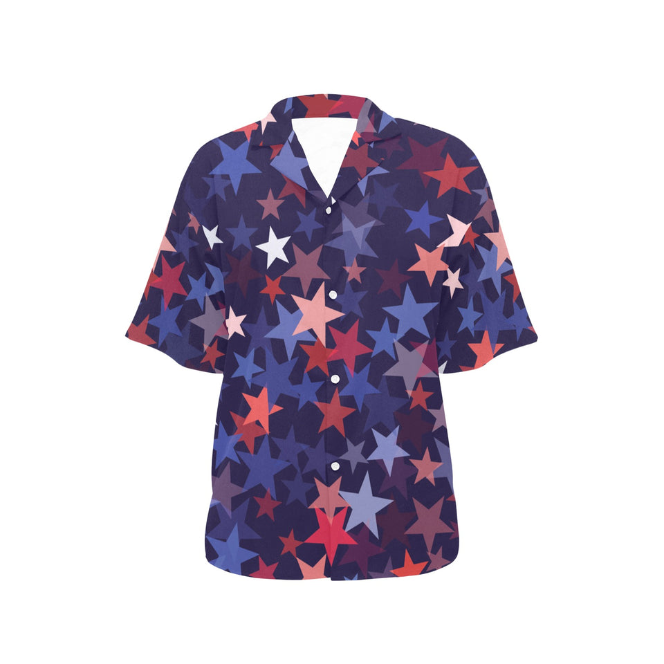 Red blue star pattern Women's All Over Print Hawaiian Shirt
