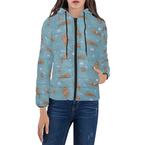 Sea otters pattern Women's Padded Hooded Jacket